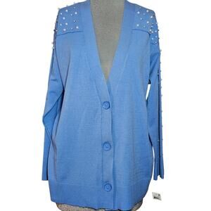 INC Blue Embellished Cardigan Sweater Size Medium